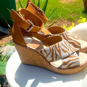 DOLCE VITA URBANE Zebra Wedge Cork Heel Platform Sandal Animal Print | Size 9.5